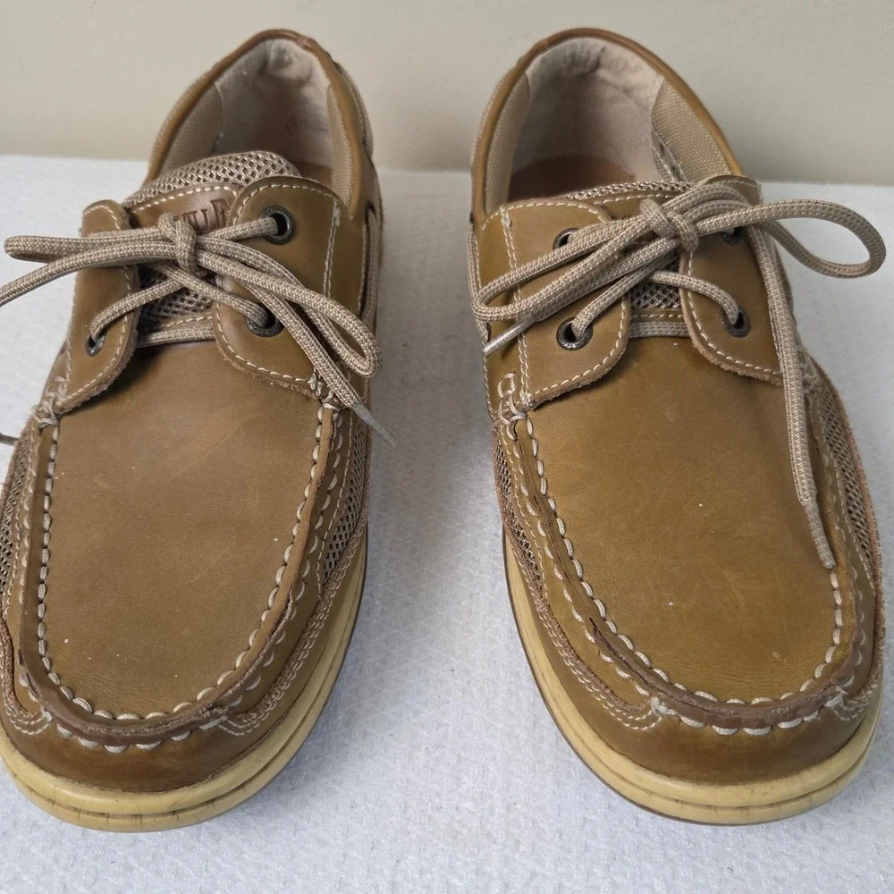 Margaritaville Mens Tan Leather Mesh Boat Shoes MFM171119 Size 9.5